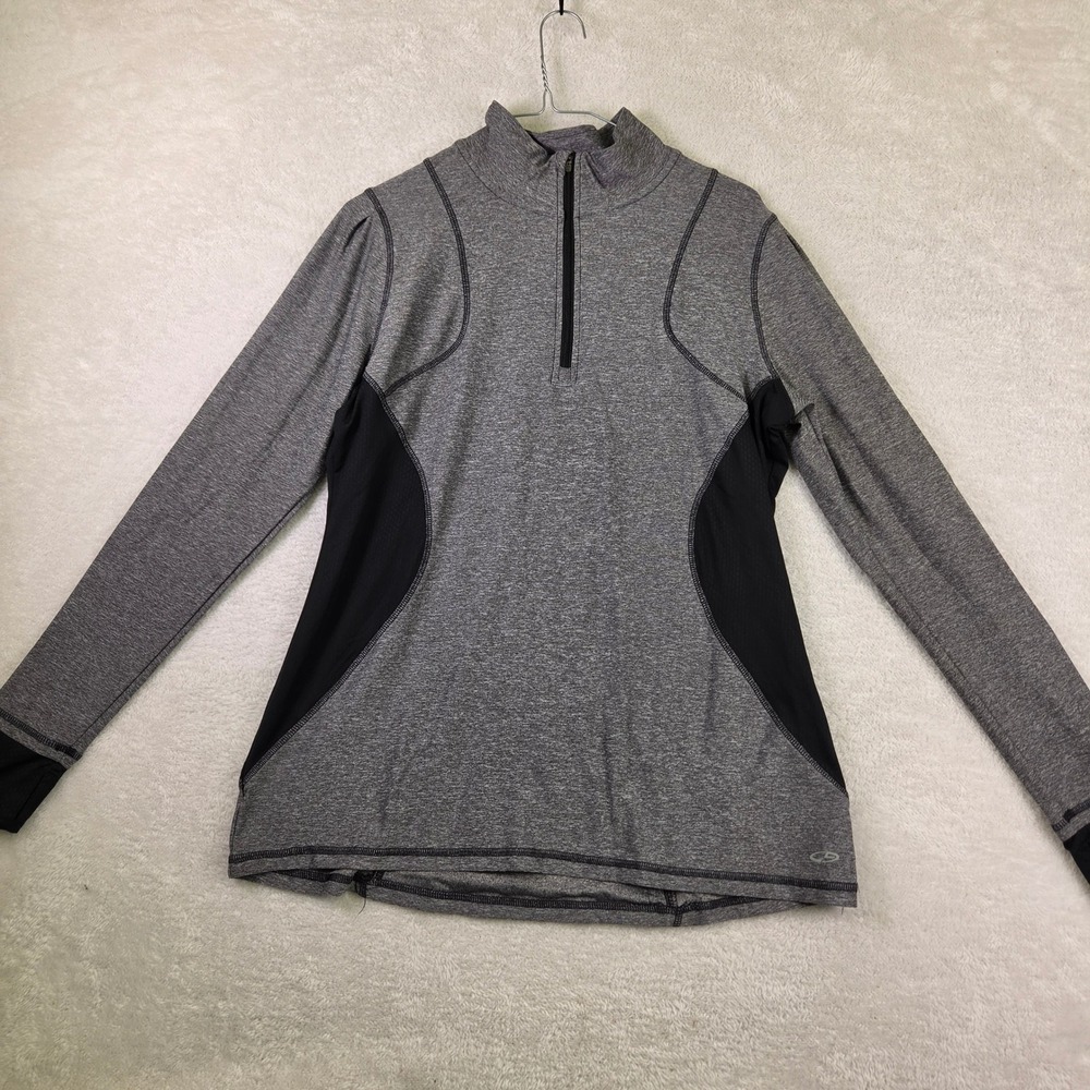 C9 by Champion Womens L Gray Black Quarter Zip Pullover Thumbhole Athletic Top